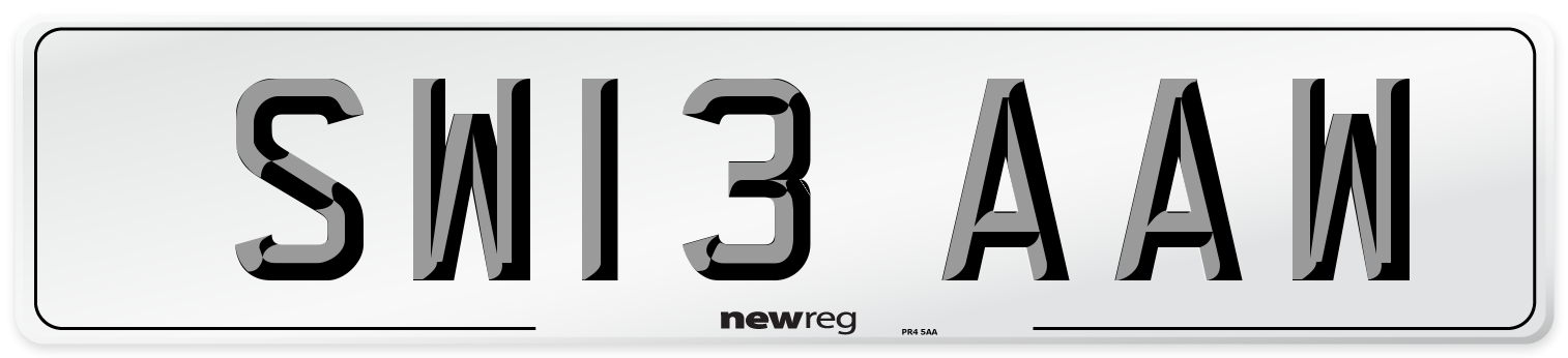 SW13 AAW Number Plate from New Reg